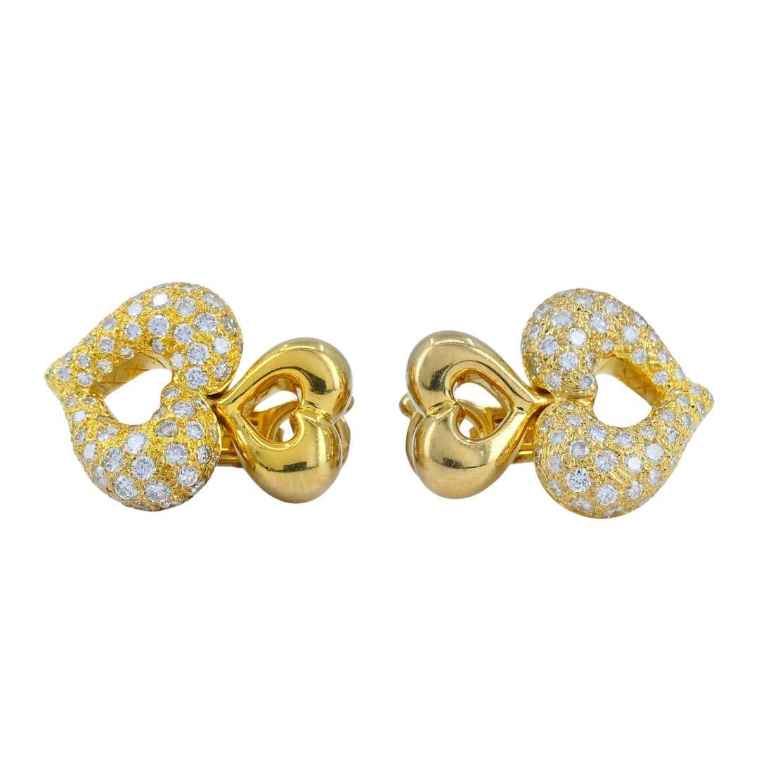 Vintage Van Cleef & Arpels 18k Gold Diamond Double Heart Earrings - 6
