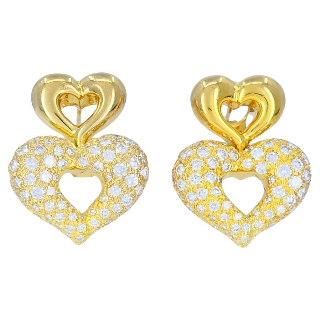 Vintage Van Cleef & Arpels 18k Gold Diamond Double Heart Earrings - 7