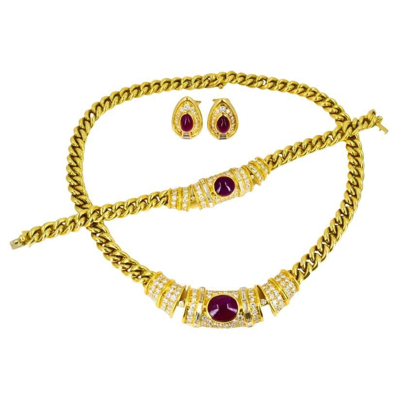 Vintage Bvlgari Bulgari Ruby Diamond Jewelry Set 18k Gold Estate Jewelry - 7