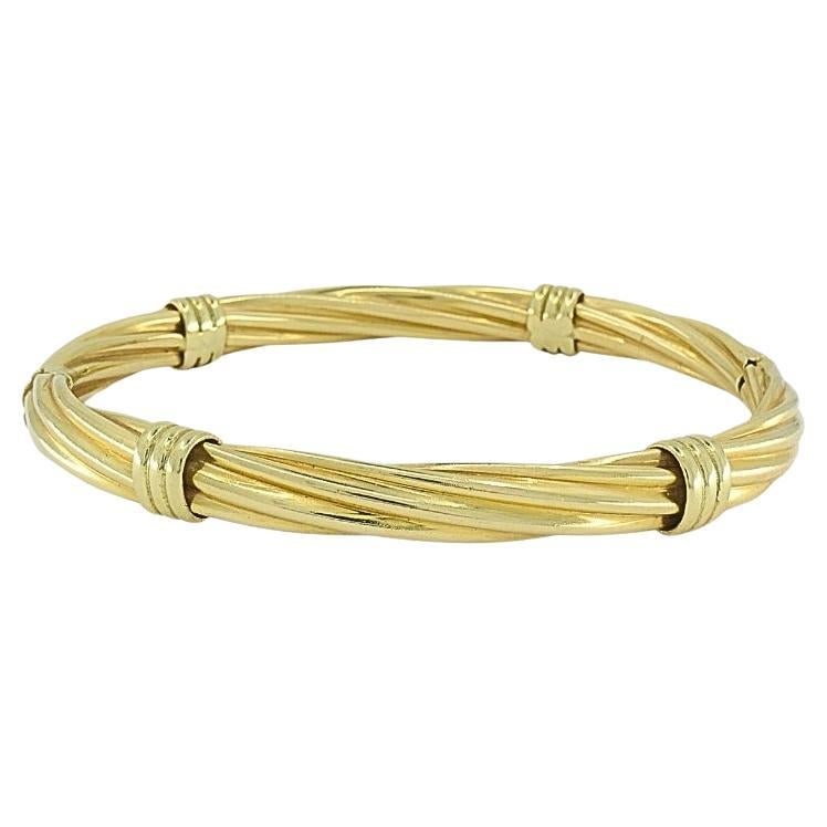 Balestra Gold Bracelet 14k Vintage Jewelry: About the Item This vintage Balestra 14k gold bracelet’s design plays with texture and movement. The bangle is crafted from twisted gold wires, bound at intervals with wide gold wraps that creat