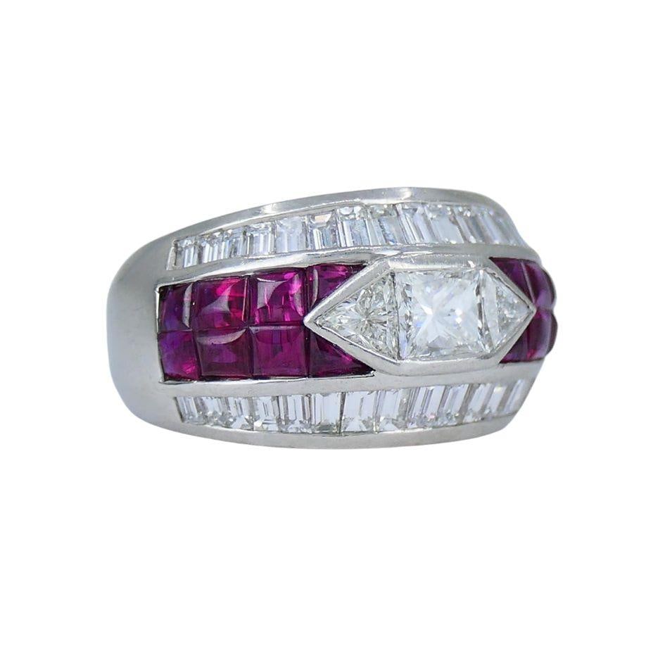 1960s Ruby Diamond Platinum Dome Ring 6.5 - 11