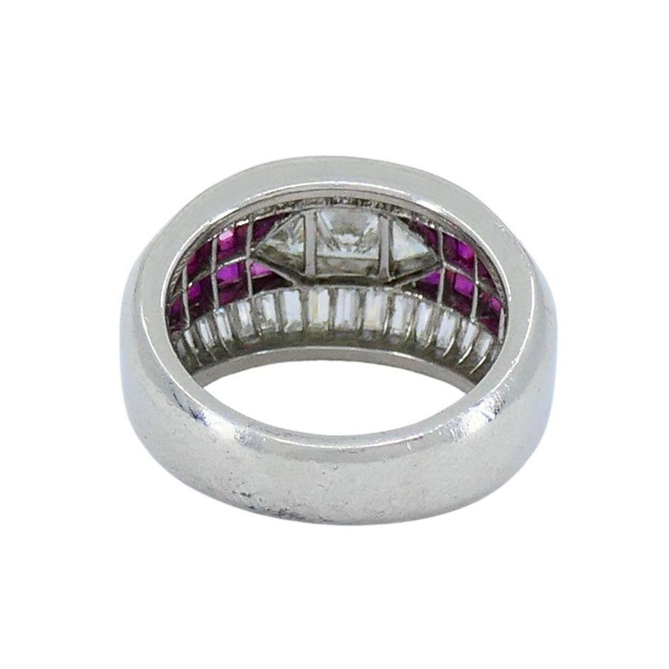1960s Ruby Diamond Platinum Dome Ring 6.5 - 15