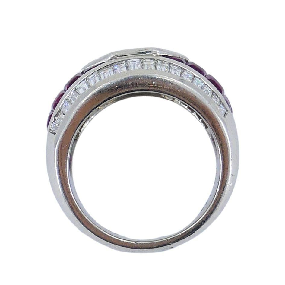 1960s Ruby Diamond Platinum Dome Ring 6.5 - 4