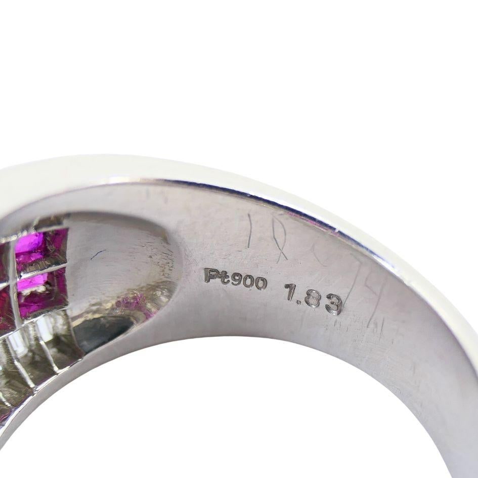 1960s Ruby Diamond Platinum Dome Ring 6.5 - 6