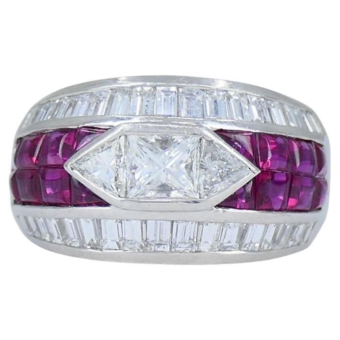 1960s Ruby Diamond Platinum Dome Ring 6.5 - 7