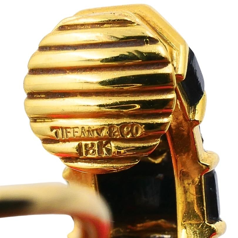 Tiffany & Co. 18k Gold Onyx Diamond Hoop Earrings - 6