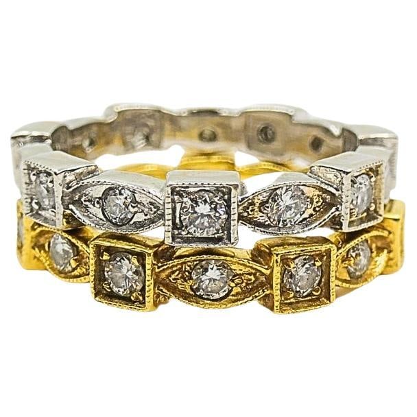 Pair of Eternity Rings White and Yellow Gold Diamond: About the Item A pair of eternity rings, one is made of 18k white gold, the other of 18k yellow gold. Both feature a repeating sequence of alternating square and marquise shaped settings, each