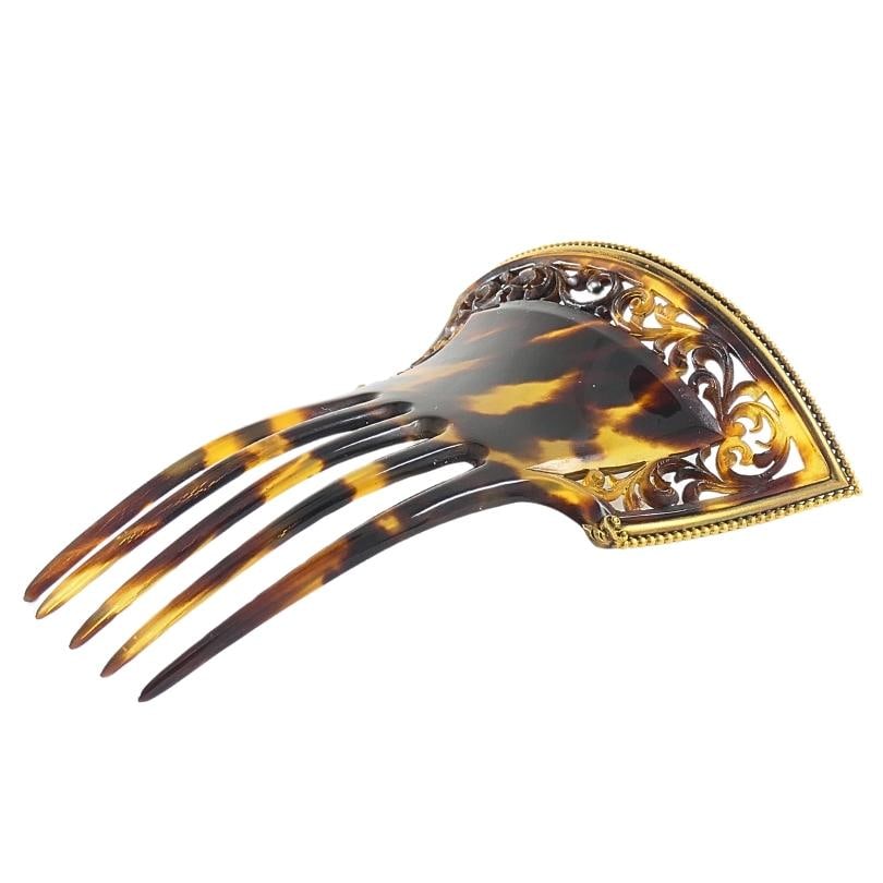 Victorian Faux Tortoiseshell 14k Gold Haircomb - 11