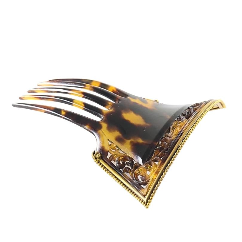 Victorian Faux Tortoiseshell 14k Gold Haircomb - 12