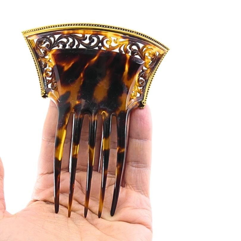Victorian Faux Tortoiseshell 14k Gold Haircomb - 19