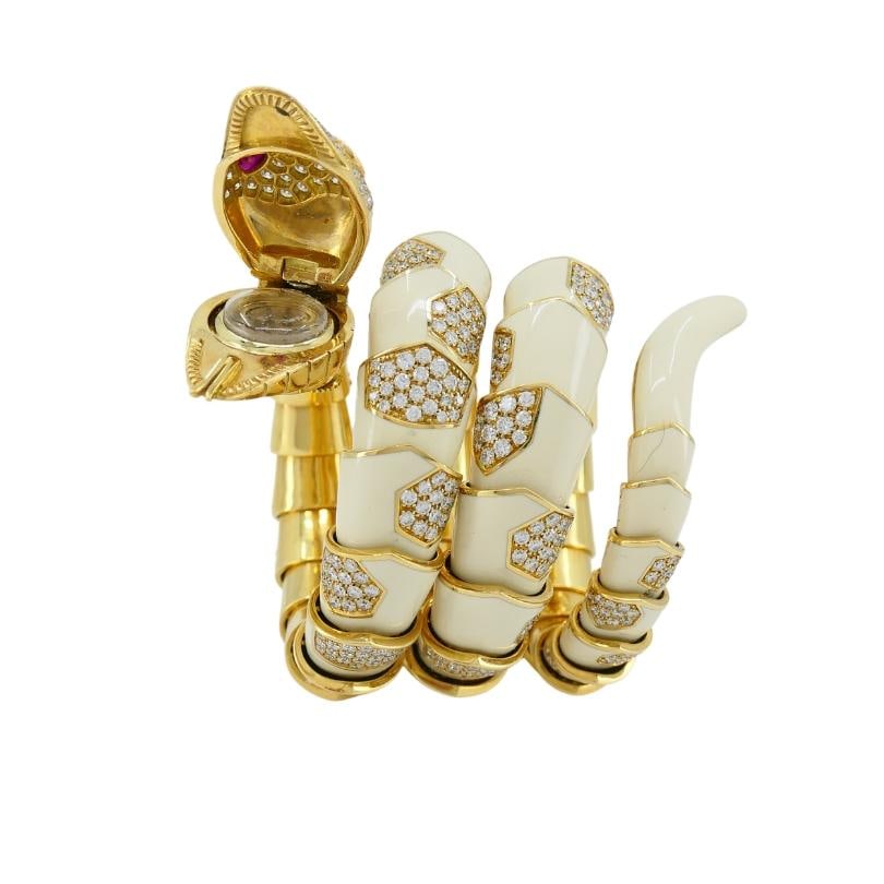 Bvlgari Bulgari Rare Serpenti Watch 18k Gold White Enamel Gemstones - 14