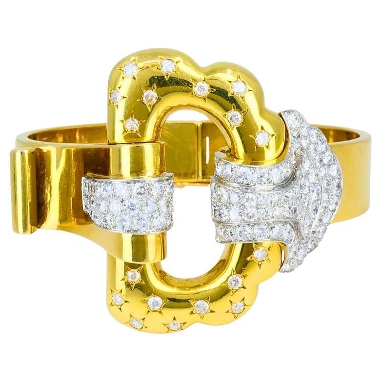 Boucheron Buckle Bangle Bracelet 18k Gold Diamond Platinum French Estate Jewelry (1 of 19)