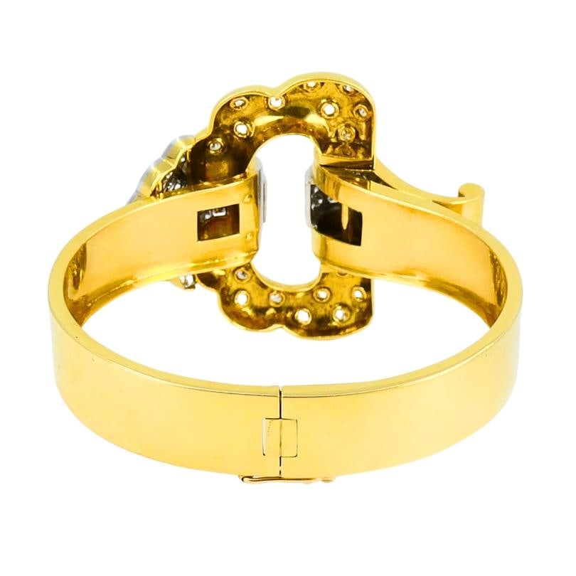 Boucheron Buckle Bangle Bracelet 18k Gold Diamond Platinum French Estate Jewelry - 3