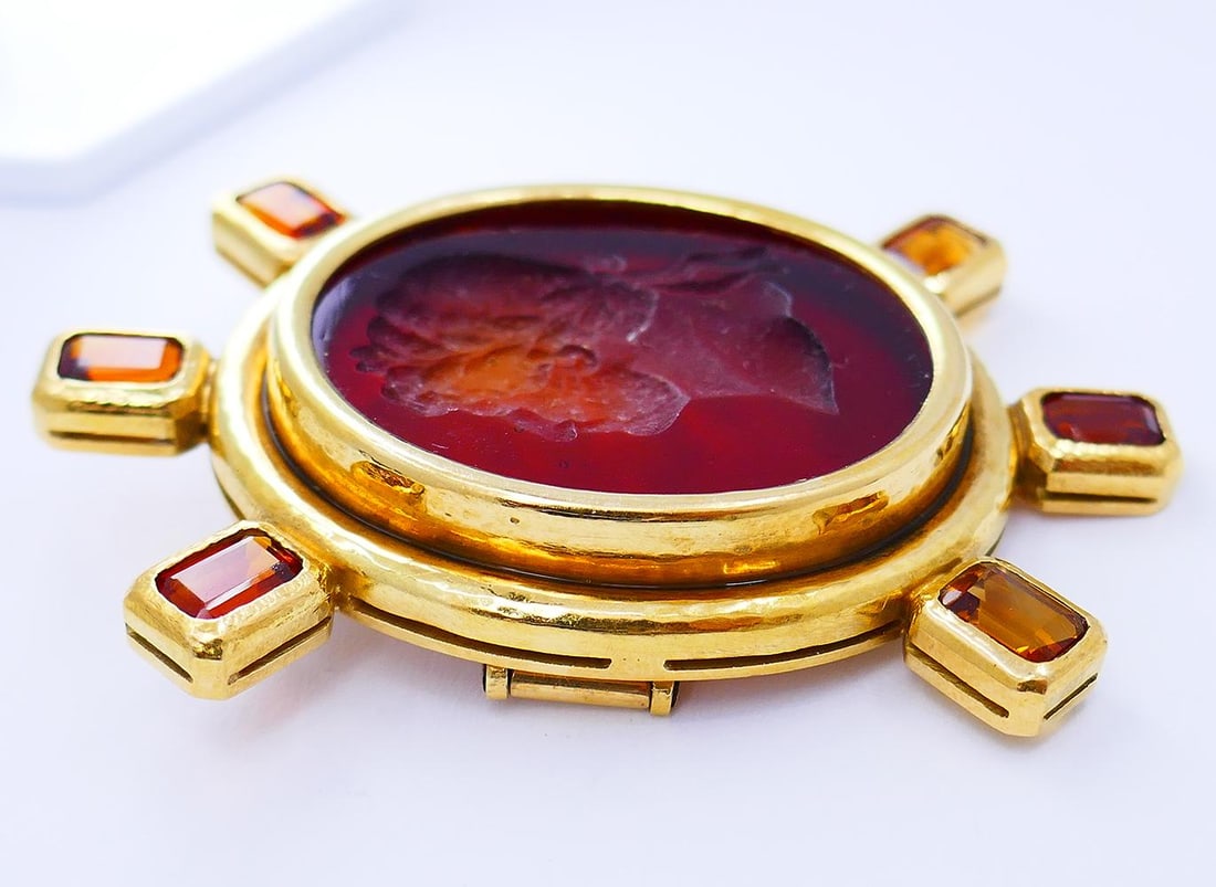 Vintage Elizabeth Locke Brooch Pin 18k Gold Citrine - 10