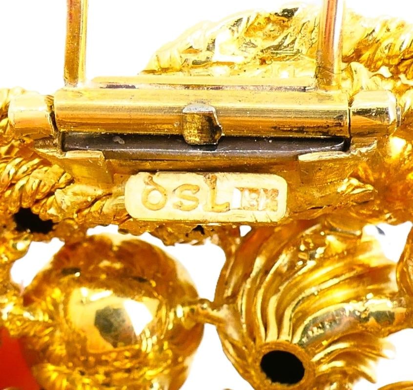 Onyx Gold Bead Brooch 18k Retro Jewelry Signed OSL - 13