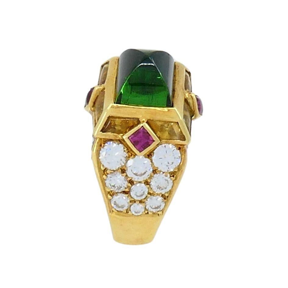 Vintage Mauboussin 18k Gold Sugarloaf Tourmaline Diamond Ring - 15