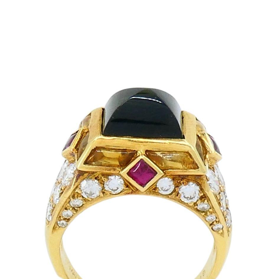 Vintage Mauboussin 18k Gold Sugarloaf Tourmaline Diamond Ring - 2