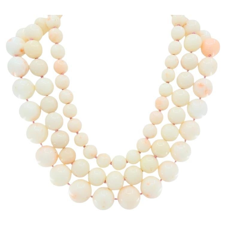 Angel Skin Coral Triple Strand Necklace 14K Gold - 7