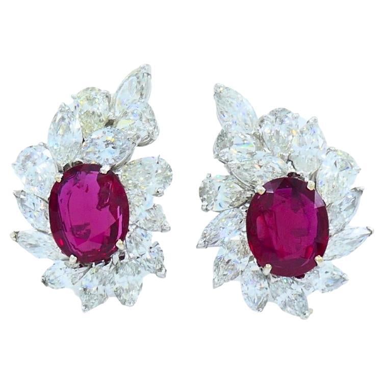 Ruby Earrings Cluster Diamond 18k Gold Mozambique Certified - 7