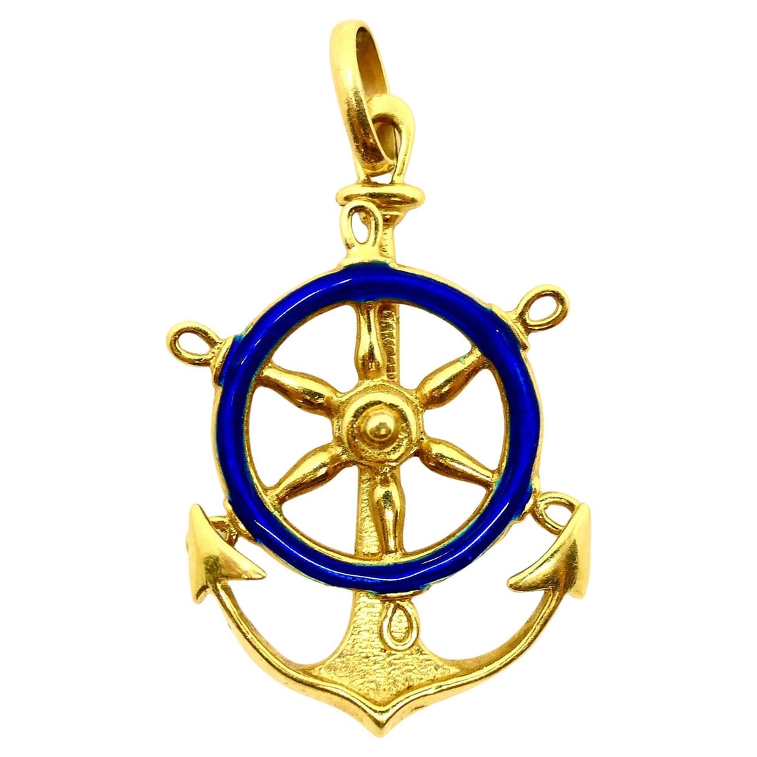 UnoAErre 18k Gold Pendant Anchor Charm Nautical Jewelry: About the Item Designer: UnoAErre Materials: 18K Yellow Gold, Enamel Weight: 4.3 grams Measurement: 1 3/8" x 7/8" Hallmarks: UnoAErre, 750 Product details: An 18k gold pendant by UnoAErre, designed