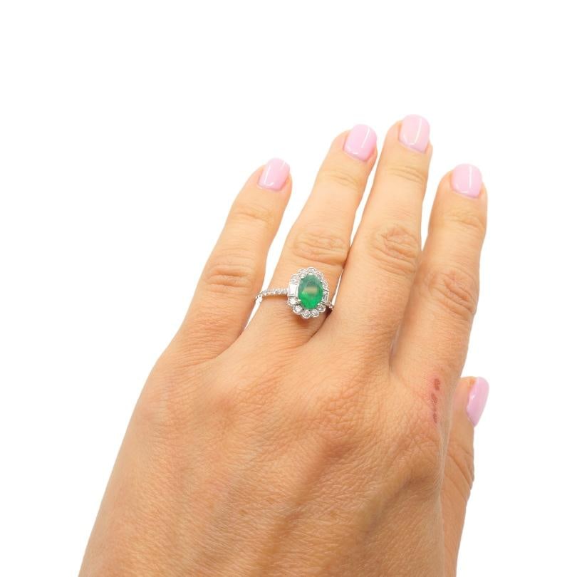 Emerald Ring 14k Gold Diamond Cluster Ring - 2