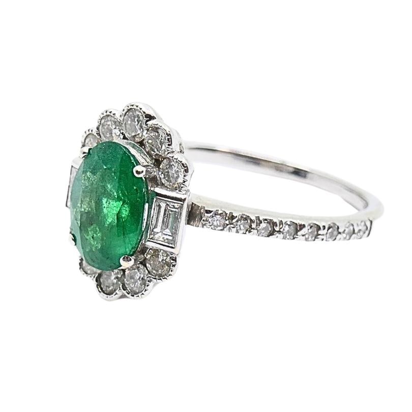 Emerald Ring 14k Gold Diamond Cluster Ring - 4