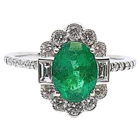 Emerald Ring 14k Gold Diamond Cluster Ring - 7