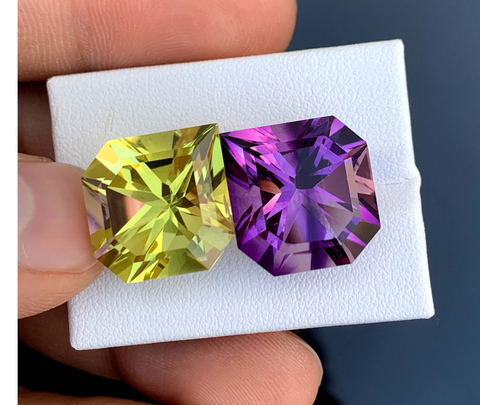 Amethyst Citrine Gemstone Pair: Emerald Cut, February Birthstone (28.00 Carat): Title:Amethyst Citrine Gemstone Pair: Emerald Cut, February Birthstone (28.00 Carat) Description:Materials: Gemstone: Amethyst Carat weight: 28.00 Natural Amethyst Gemstone, Fancy Cut Amethyst And Cit