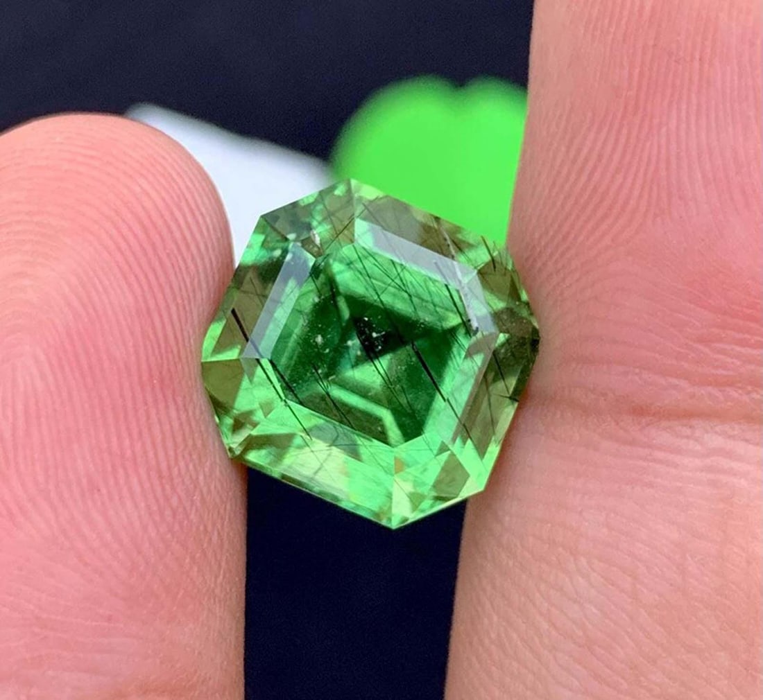 Natural Rutile Peridot Gemstones, Fancy Asscher Cut Peridot Loose Gemstone From Pakistan, August - 2