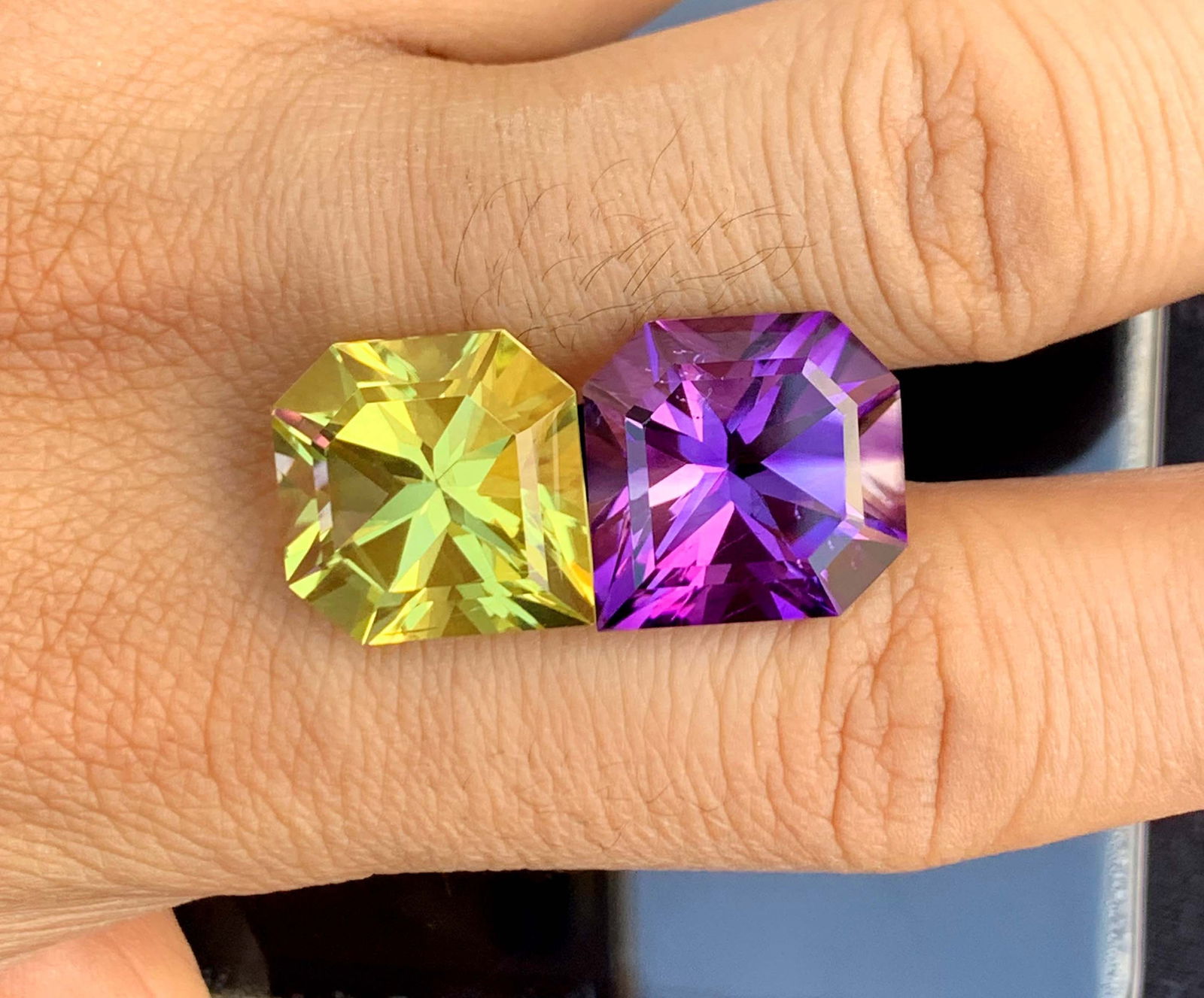 Amethyst Citrine Gemstone Pair: Fancy Asscher Cut, February Birthstone - 2