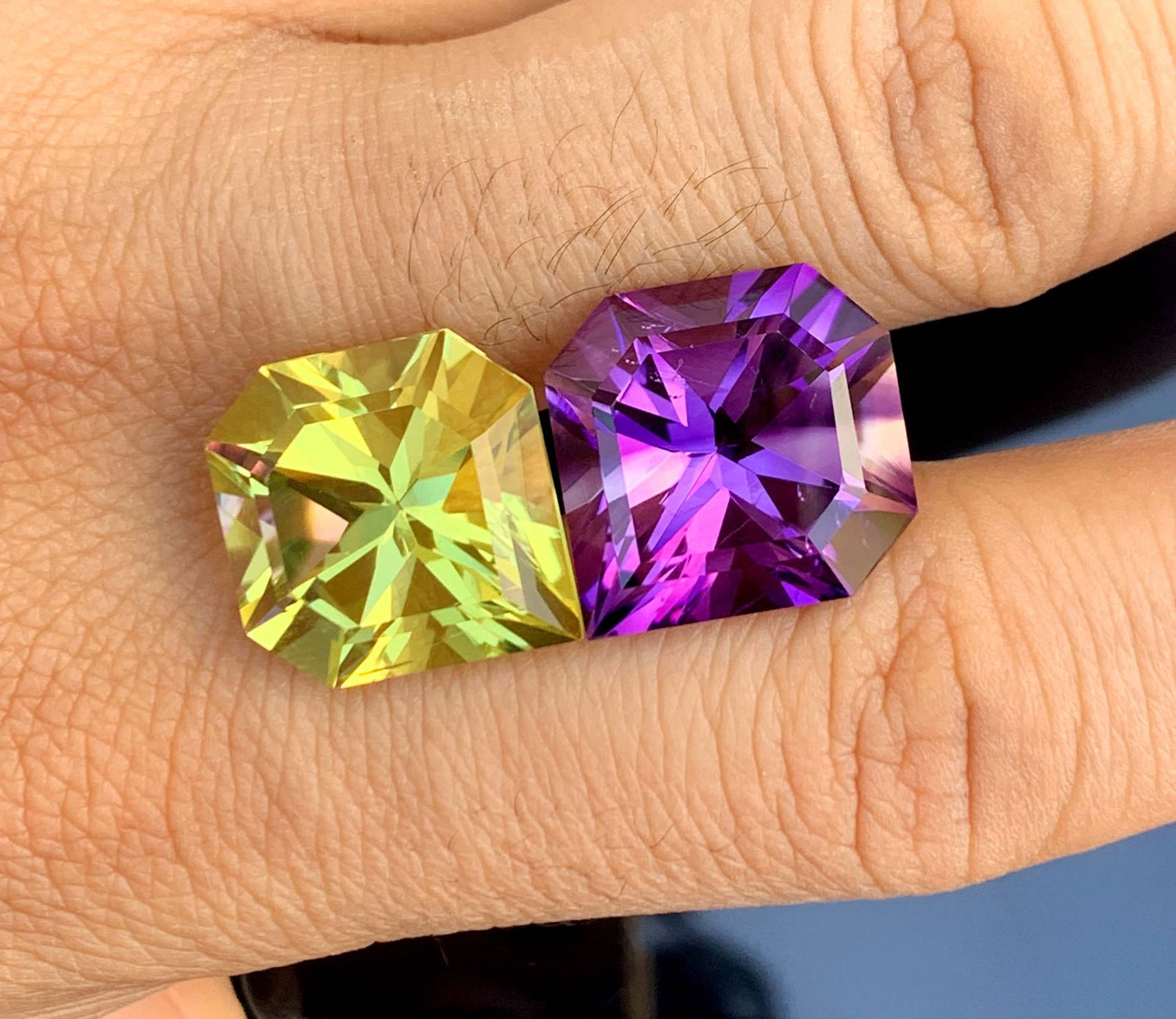 Amethyst Citrine Gemstone Pair: Fancy Asscher Cut, February Birthstone - 5