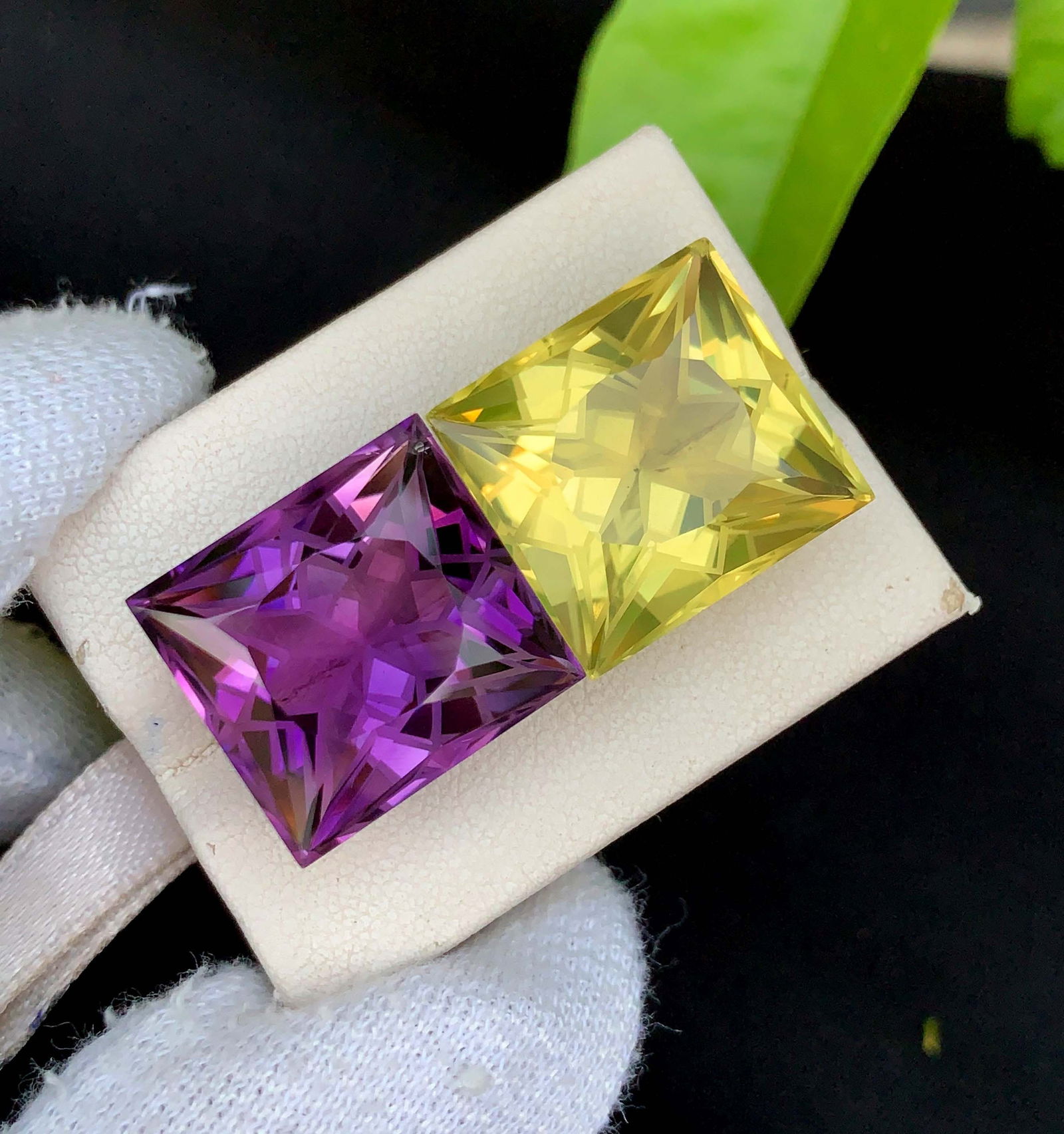Flower Cut Amethyst Citrine Gemstone Pair: February Birthstone, 44.40 Carat - 2