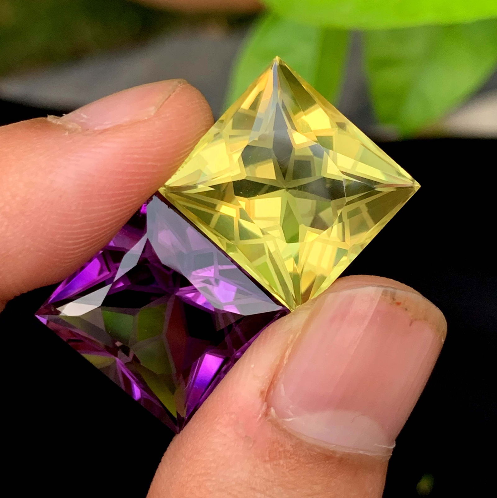 Flower Cut Amethyst Citrine Gemstone Pair: February Birthstone, 44.40 Carat - 3