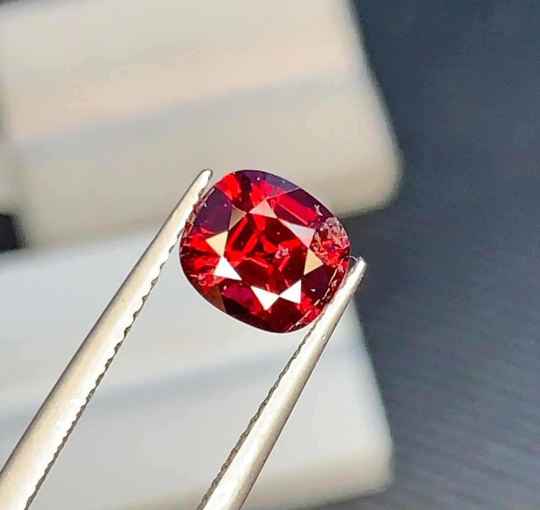 1.70 Carat Natural Unheated Pigeon Blood Burma Spinel Cushion Cut Gemstone: Details SKU V Dimensions (mm) 7.5 x 7 x 4.2 mm Weight (cts) 1.7 Treatment No Treatment Shape Cushion Type Faceted Colours Description Spinel Deta