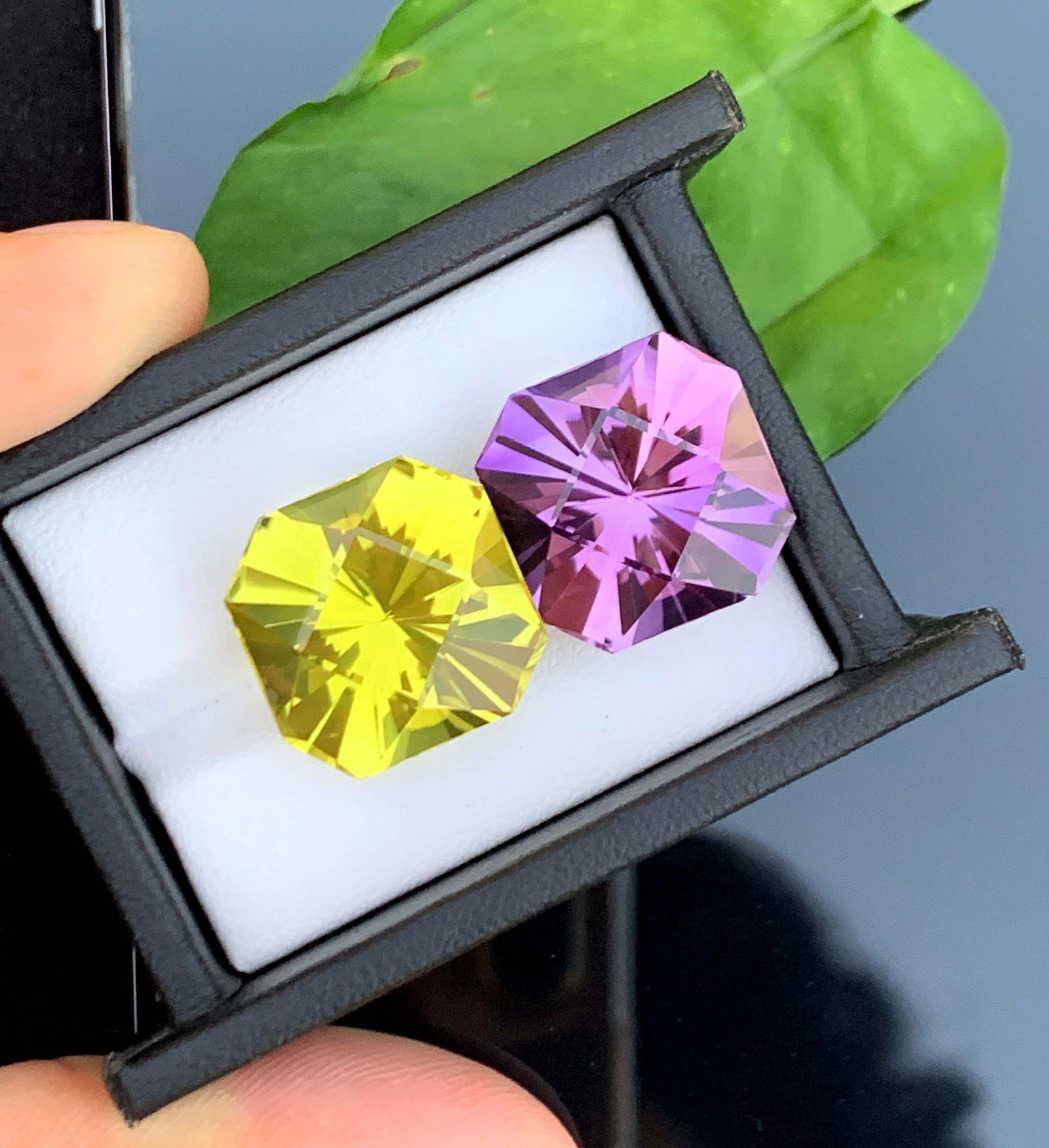 Fancy Cut Amethyst Citrine Gemstone Pair: February Birthstone, 40 Carat (17x17x12 mm) - 3