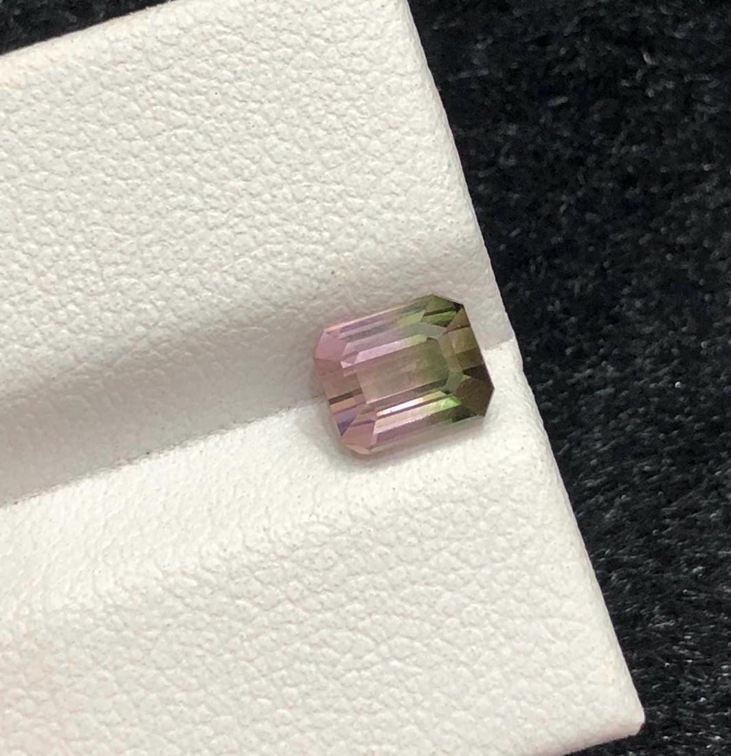 Emerald Cut Bi-Color Tourmaline Gemstone: Pink Green Afghan Crystal, 1.31 CT: Title:Emerald Cut Bi-Color Tourmaline Gemstone: Pink Green Afghan Crystal, 1.31 CT Description:Materials: Gemstone: Tourmaline Carat weight: 1.31 Tourmaline Details: • Weight : 1.31 carat •