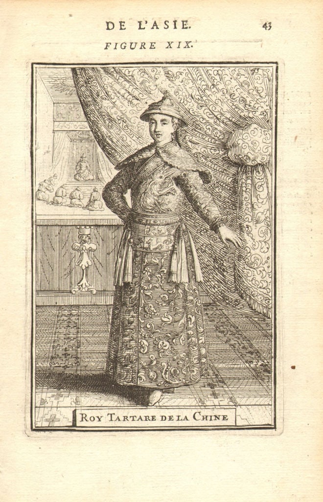 CHINA. The Kangxi Emperor (Xuanye 玄燁). Qing/Manchu. 'Roy Tartare'. MALLET 1683: Title: CHINA. The Kangxi Emperor (Xuanye 玄燁). Qing/Manchu. 'Roy Tartare'. MALLET 1683 Description: Roi Tartare de la Chine' (De L'Asie). Shown in the print is the Kangxi Emperor