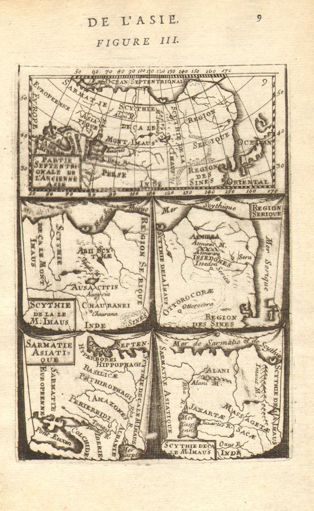 NORTH & CENTRAL ASIA ANCIENT. Scythia Serique Sarmatia Siberia. MALLET 1683 map: Title: NORTH & CENTRAL ASIA ANCIENT. Scythia Serique Sarmatia Siberia. MALLET 1683 map Description: Partie Septentrionale de L'Ancienne Asie; Scythie de la la M. Imaus; Region Serique; Sarmatie Asiati