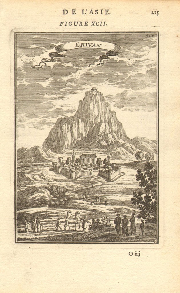 ARMENIA. 'Erivan'. Yerevan & Mount Ararat. Noah's Ark on summit. MALLET 1683: Title: ARMENIA. 'Erivan'. Yerevan & Mount Ararat. Noah's Ark on summit. MALLET 1683 Description: Erivan' (De L'Asie) by Mallet, Allain Manesson. Published 1683. Original 17th century copperplate print