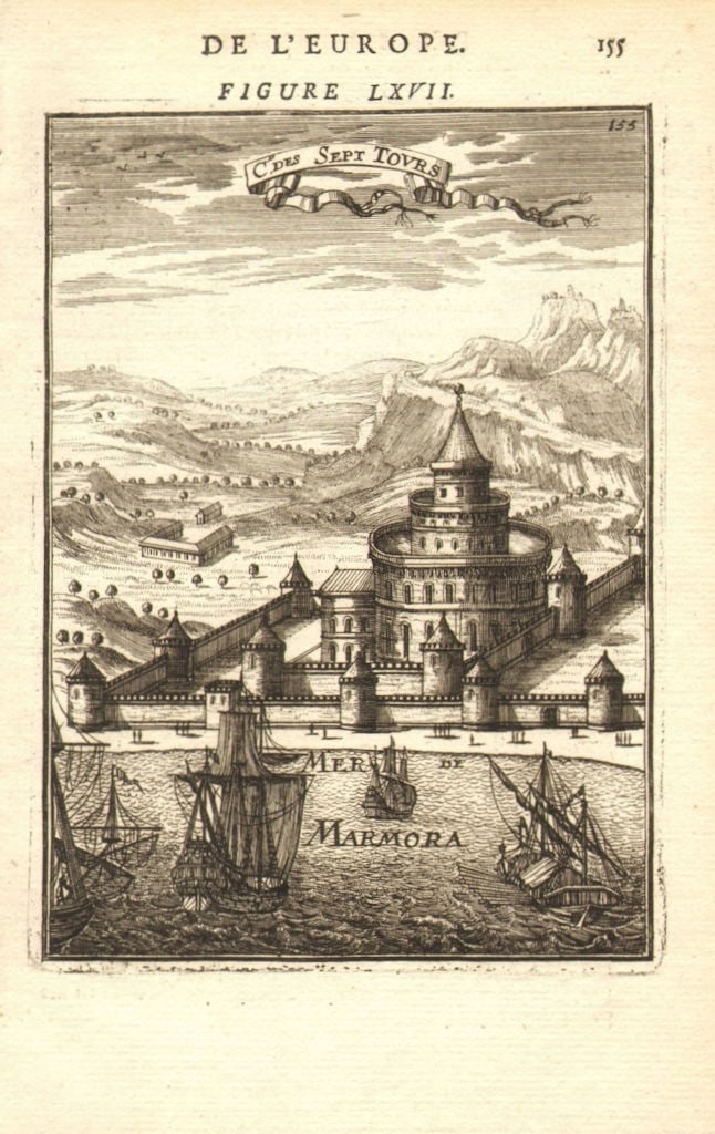 CONSTANTINOPLE (ISTANBUL). Chateau des Sept Tours (Yedikule). MALLET 1683: Title: CONSTANTINOPLE (ISTANBUL). Chateau des Sept Tours (Yedikule). MALLET 1683 Description: C(hateau) des Sept Tours' (De L'Europe) by Mallet, Allain Manesson. Published 1683. Original 17th century