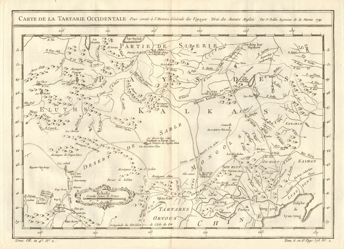 Tartarie Occidentale'. Western Tartary. N China & Mongolia. BELLIN 1758 map (1 of 1)