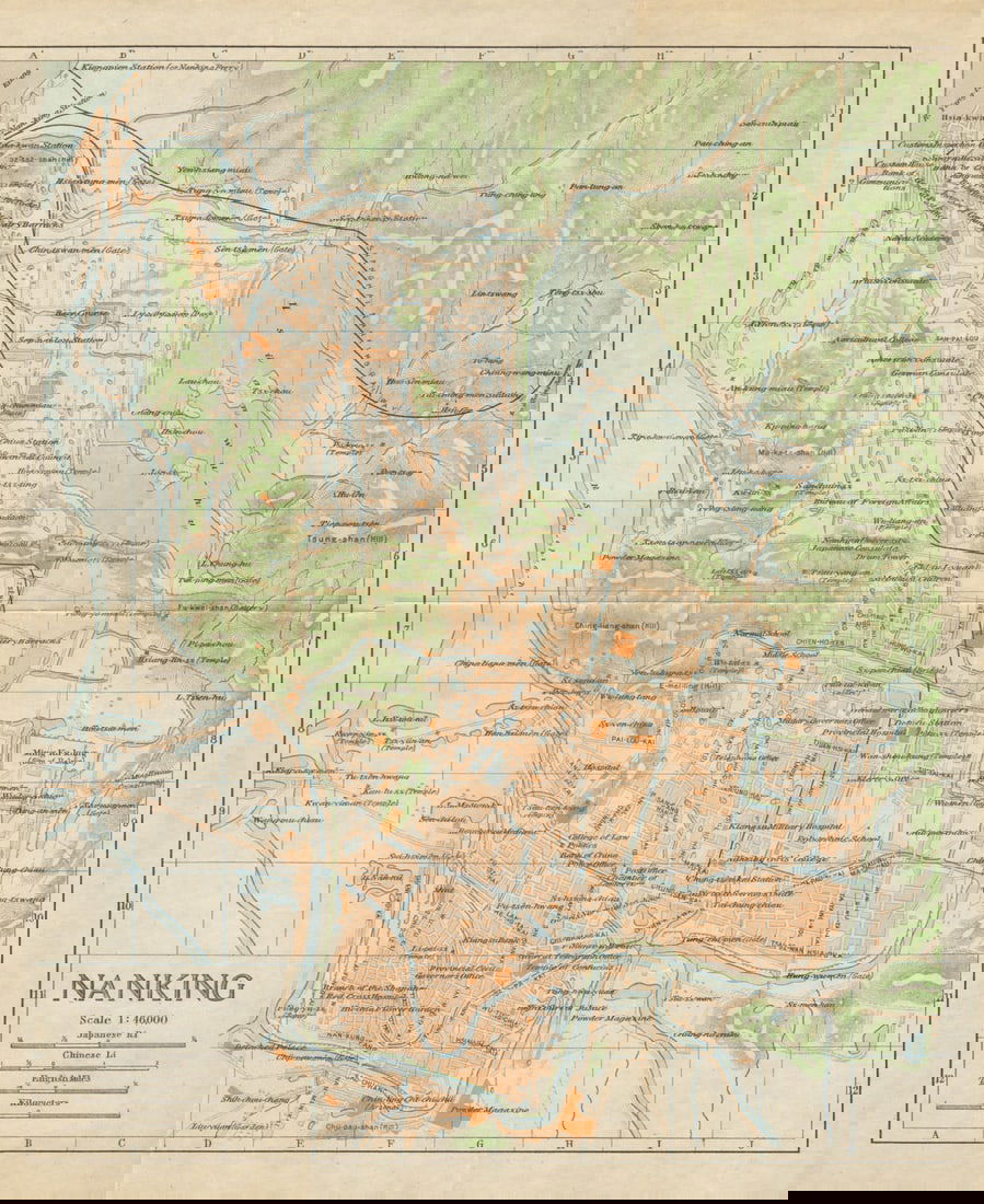 Nanking'. Nanjing antique town city plan. China 1924 old map chart: Title: Nanking'. Nanjing antique town city plan. China 1924 old map chart Description: Nanking [Nanjing] by Japanese Government Railways. Published 1924. Antique colour town city plan. Size 28 x 23 cm