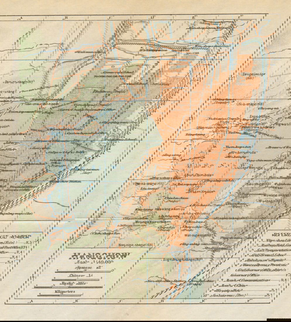 Hangchow'. Hangzhou antique town city plan. China 1924 old map chart: Title: Hangchow'. Hangzhou antique town city plan. China 1924 old map chart Description: Hangchow [Hangzhou] by Japanese Government Railways. Published 1924. Antique colour town city plan. Size 19 x 1