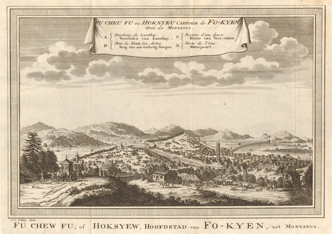 Fu-Cheu-Fu, ou Hoksyeu; Capitale de Fo-kyen'. Fuzhou Fujian China. SCHLEY 1749: Title: Fu-Cheu-Fu, ou Hoksyeu; Capitale de Fo-kyen'. Fuzhou Fujian China. SCHLEY 1749 Description: Fu-Cheu-Fu, ou, Hoksyeu; Capitale de Fo-kyen, tirée de Montanus [Fuzhou, or Foochow, capital of