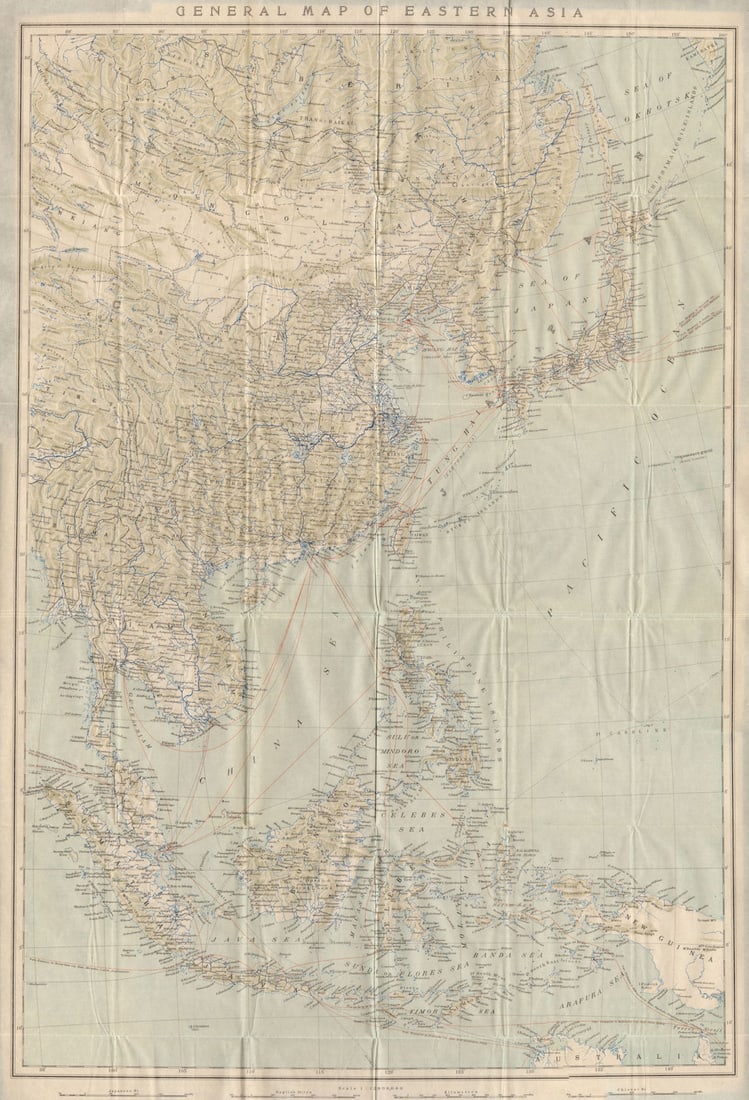 General Map of Eastern Asia'. China Japan Philippines Indonesia 1913 old: Title: General Map of Eastern Asia'. China Japan Philippines Indonesia 1913 old Description: General Map of Eastern Asia'. Imperial Japanese Government Railways. Published 1913. Antique colour map. Si