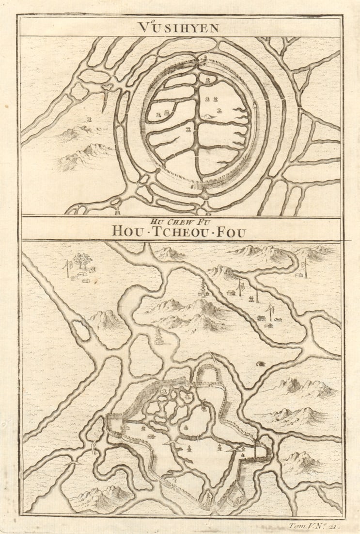 Vusihyen - Hu-chew-fu…'. Wuxi & Huzhou city walls plans. China. BELLIN 1748 map (1 of 1)