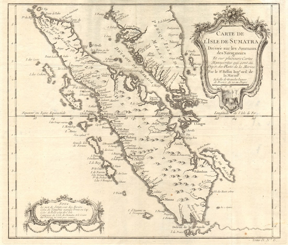 Carte de l’lsle de Sumatra'. Malay peninsula. Singapore Strait. BELLIN 1751 map: Title: Carte de l’lsle de Sumatra'. Malay peninsula. Singapore Strait. BELLIN 1751 map Description: Carte de l’lsle de Sumatra, dressée sur Les Cartes des Navigateurs [Map of the isla