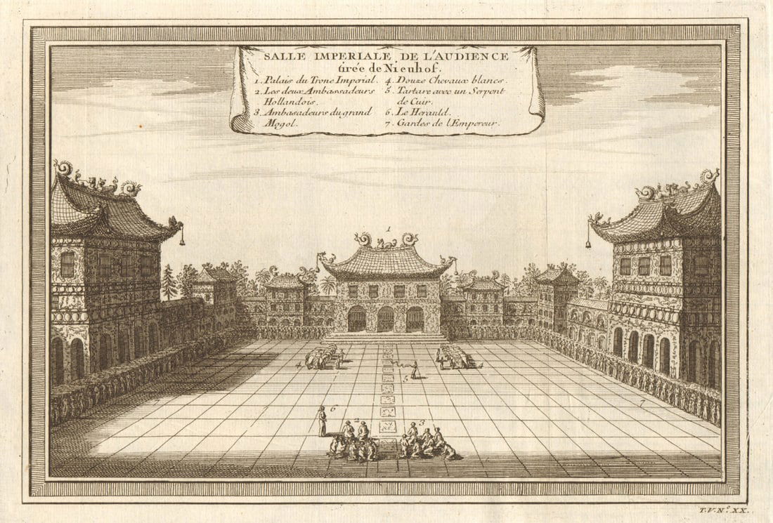 Salle Imperiale de l'Audience'. Nieuhof. Forbidden City, Beijing. Peking 1748: Title: Salle Imperiale de l'Audience'. Nieuhof. Forbidden City, Beijing. Peking 1748 Description: Salle Imperiale de l'Audience tirée de Nieuhof [The Imperial Audience Hall, from Nieuhof] by Bell