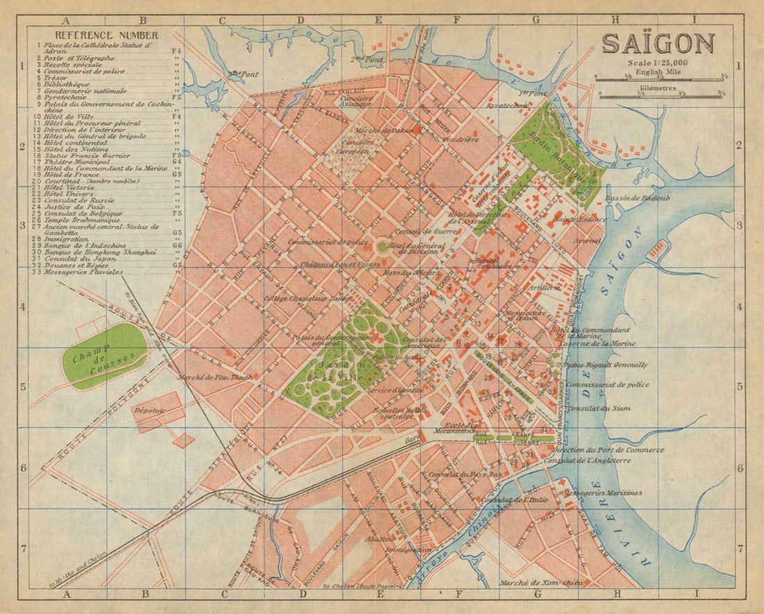 Saigon antique town city plan. Ho Chi Minh City. Vietnam 1920 old map: Title: Saigon antique town city plan. Ho Chi Minh City. Vietnam 1920 old map Description: Saigon'. Imperial Japanese Government Railways. Published 1920. Antique colour map. Size 16 x 19 cm | 6.0 x 7.