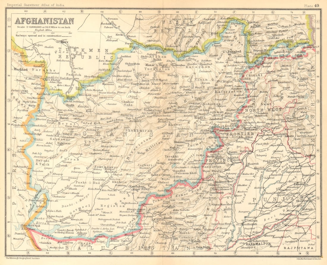 Afghanistan & North-West Frontier 1931 old vintage map plan chart: Title: Afghanistan & North-West Frontier 1931 old vintage map plan chart Description: Afghanistan' by Bartholomew, J. G.. Published 1931. Vintage colour gazetteer map. Size 20 x 25 cm | 8.0 x 10.0 inc